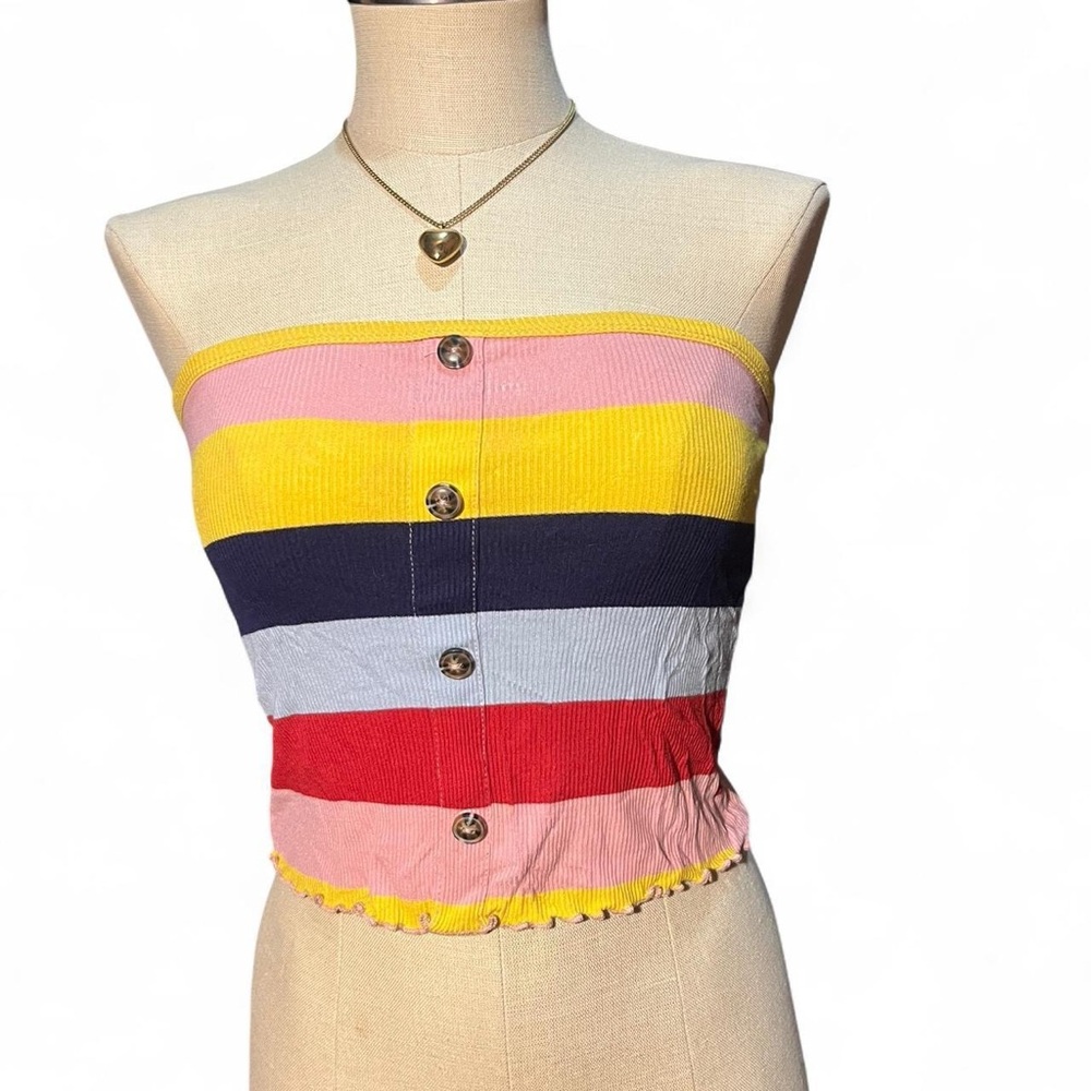 Striped Multicolor Buttoned Crop Top